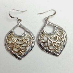 Vintage Spiral Design Dangle Earrings, Silver Tone, Boho Style, Estate